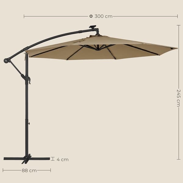 Rootz Solar Parasol - Terrasseparaply - Udendørs solsejl - Pulverlakeret metalstang - 180g/m2 polyesterstof - 3m Diameter - 2,45m Højde - Taupe - 14,1