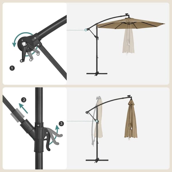 Rootz Solar Parasol - Terrasseparaply - Udendørs solsejl - Pulverlakeret metalstang - 180g/m2 polyesterstof - 3m Diameter - 2,45m Højde - Taupe - 14,1