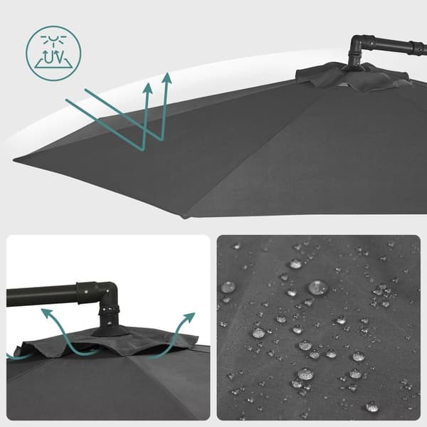 Rootz 3m Grey Patio Sateenvarjo - Ulkoaurinkovarjo - Metallitanko - Jauhemaalattu - 180g/m2 Polyesterikangas - Korkeus 2,45 m - 13,5 kg - Aurinkovarjo