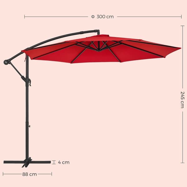 Rootz Red 3m päivänvarjo - Aurinkovarjo - Ulkovarjostin - Metallitanko - Jauhemaalattu - 180g/m2 Polyesterikangas - Korkeus 2,45 m - 13,5 kg - Halkais