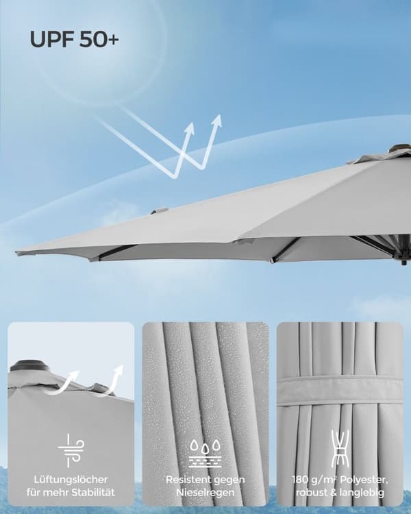 Rootz Cantilever -sateenvarjo - Patio sateenvarjo - Ulkosateenvarjo - Teräsrunko - 180 g/m2 Polyesterikangas - 300cm Halkaisija - 240cm Korkeus - Dove