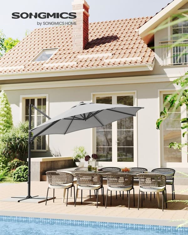 Rootz Cantilever -sateenvarjo - Patio sateenvarjo - Ulkosateenvarjo - Teräsrunko - 180 g/m2 Polyesterikangas - 300cm Halkaisija - 240cm Korkeus - Dove