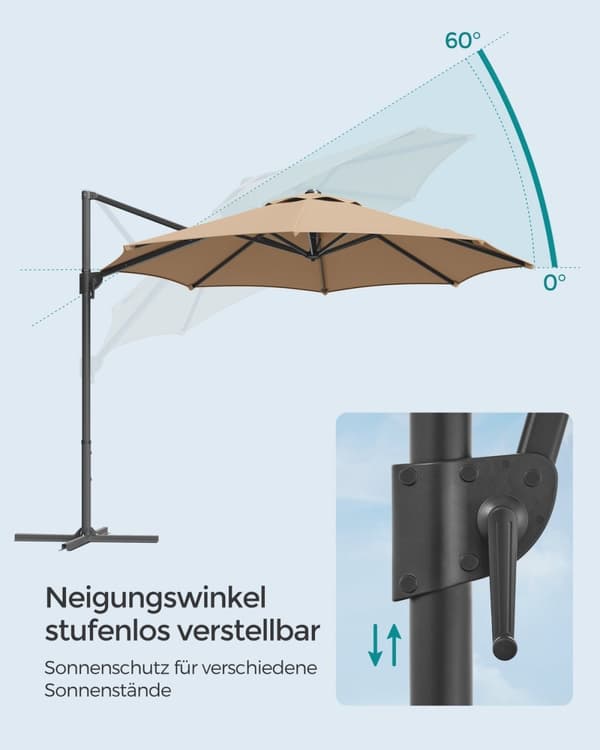 Rootz Cantilever Paraply - Uteplatsparaply - Utomhusparaply - Stålram - 180 g/m2 polyestertyg - 300cm Diameter - 240cm Höjd - 14,8kg - Kamelbrun - 69c