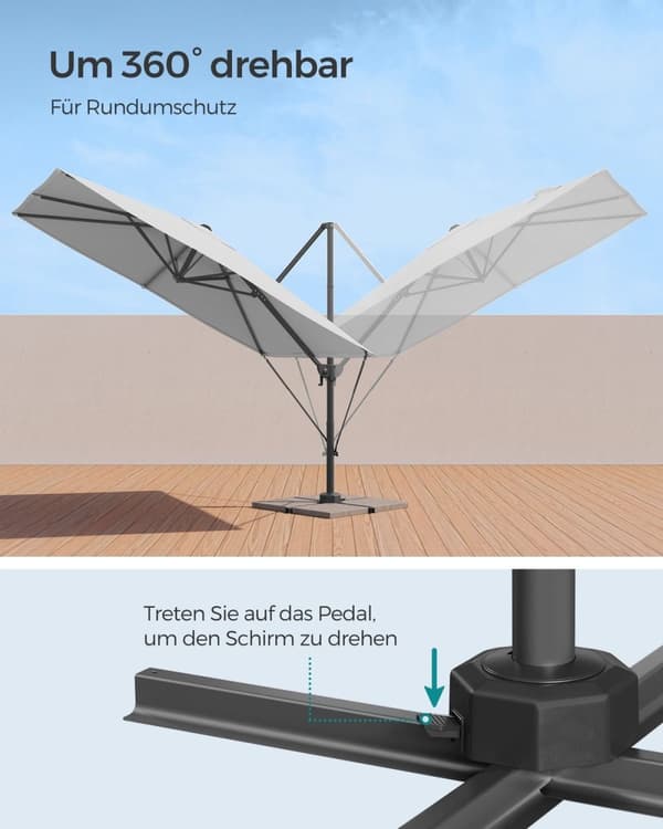 Rootz Cantilever sateenvarjo - Patio sateenvarjo - Offset sateenvarjo - Teräsrunko - 180g/m2 Polyesteri - Dove Grey - 270cm x 270cm - 240cm Korkeus -