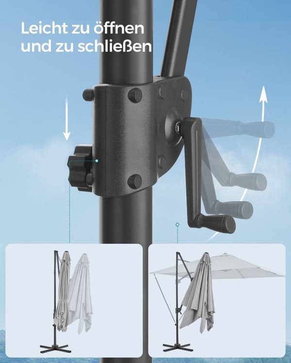 Rootz Cantilever sateenvarjo - Patio sateenvarjo - Offset sateenvarjo - Teräsrunko - 180g/m2 Polyesteri - Dove Grey - 270cm x 270cm - 240cm Korkeus -