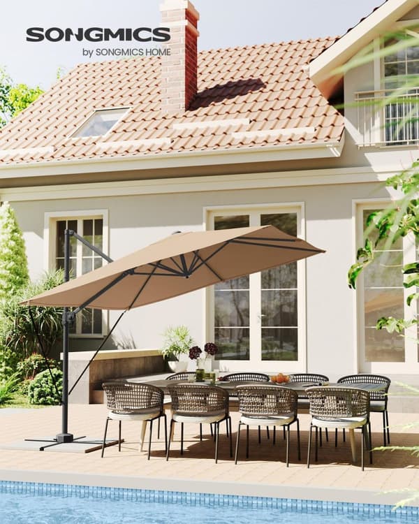 Rootz Cantilever Paraply - Utomhusparaply - Uteplatsparaply - Stålram - 180g/m2 Polyester - 270cm x 270cm - 240cm Höjd - Kamelbrun - 17,4kg Vikt
