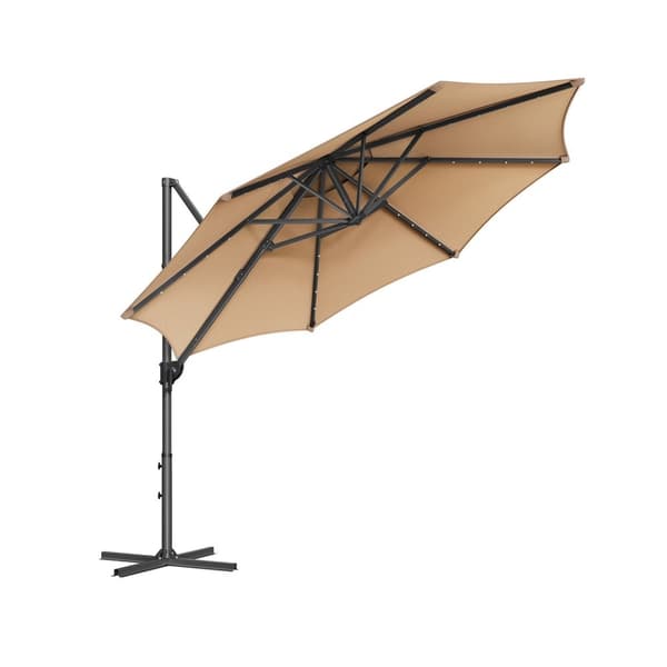 Rootz Cantilever Paraply - Patio Paraply - Udendørs Paraply - Stålramme - 180g/m2 Polyester - Ø 300cm - 240cm Højde - Camel Brown - 15,3kg - Solpanel