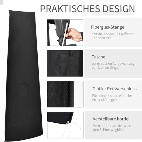 Rootz Parasollskydd - Paraplyskydd - Väderbeständigt skydd - Slitstarkt Oxford-tyg - Enkel dragkedja - Säker passform - 200cm x 50/80cm - Svart