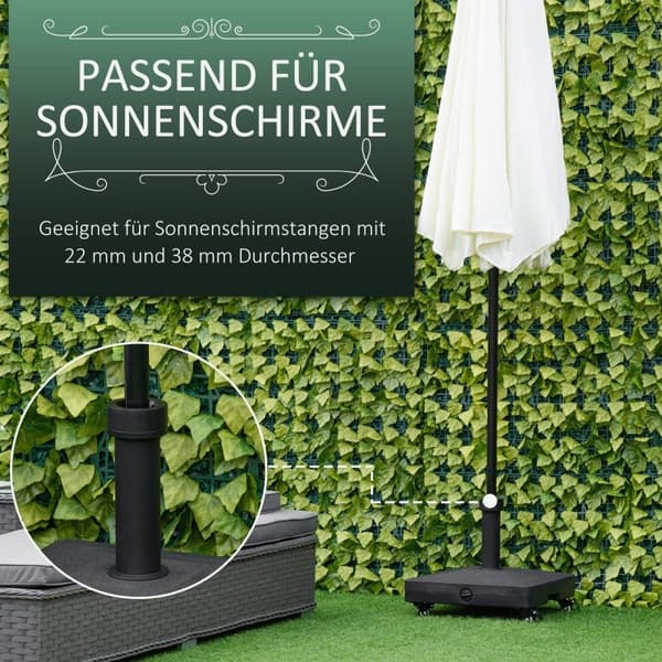 Rootz parasolstativ med rulle - Paraplybase - Haveparaplyholder - Ultimativ stabilitet - Høj mobilitet - Let at fylde - 45L x 45W x 39H cm - HDPE-plas