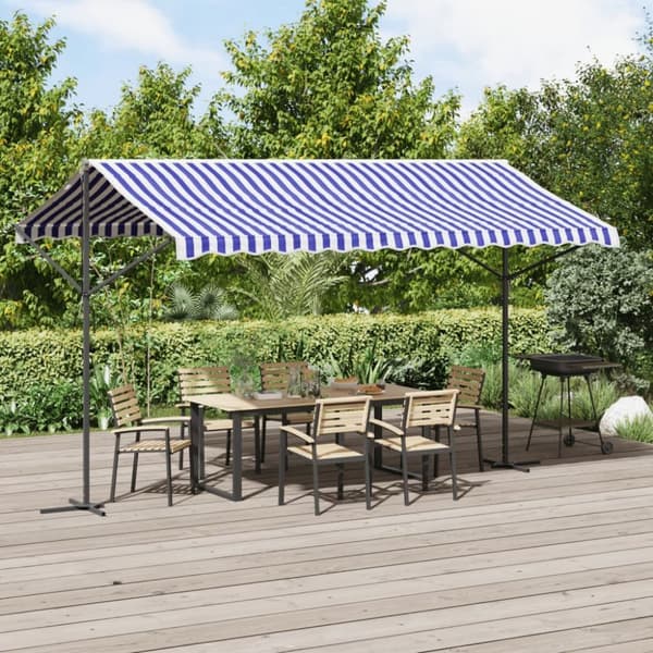 vidaXL Vapaasti seisova markiisi sin./valk. 400x300 cm kangas ja teräs