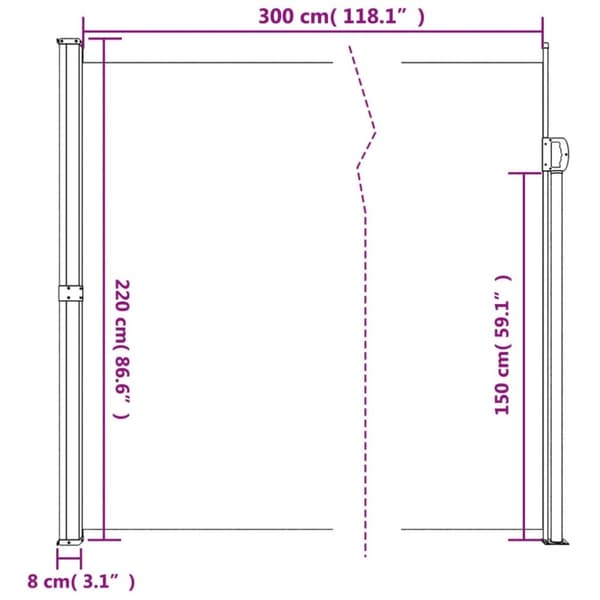 vidaXL Uttrekkbar sidemarkise hvit 220x300 cm