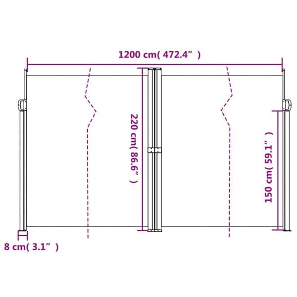 vidaXL Uttrekkbar sidemarkise 220x1200 cm gråbrun