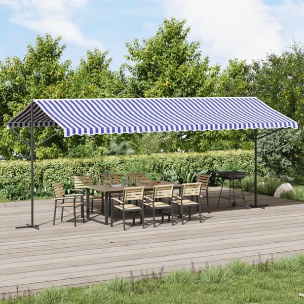 vidaXL Vapaasti seisova markiisi sin./valk. 600x300 cm kangas ja teräs