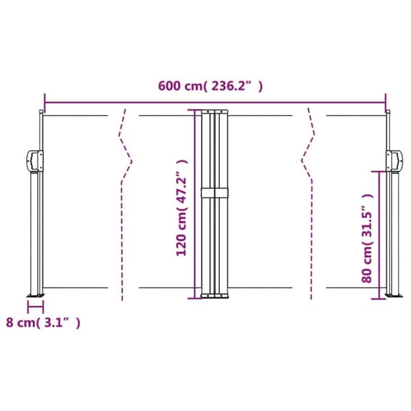 vidaXL Uttrekkbar sidemarkise gråbrun 120x600 cm