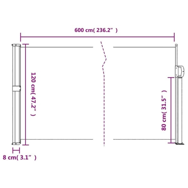 vidaXL Uttrekkbar sidemarkise terrakotta 120x600 cm