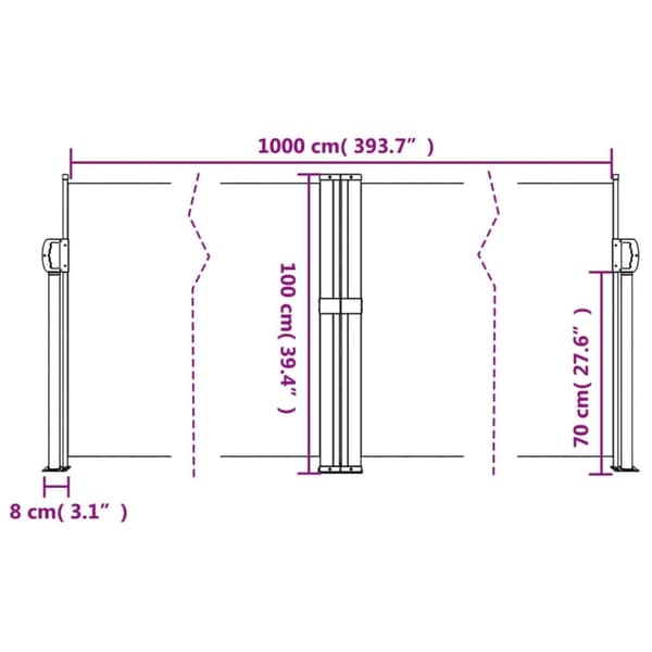 vidaXL Uttrekkbar sidemarkise 100x1000 cm gråbrun