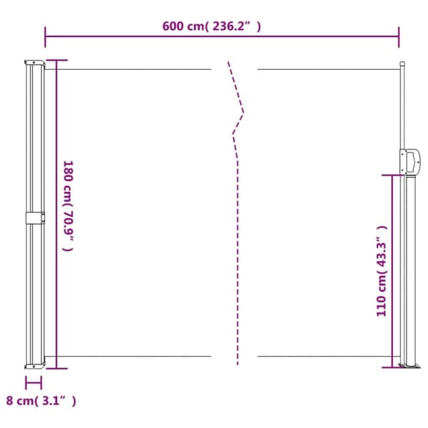 vidaXL Uttrekkbar sidemarkise mørkegrønn 180x600 cm