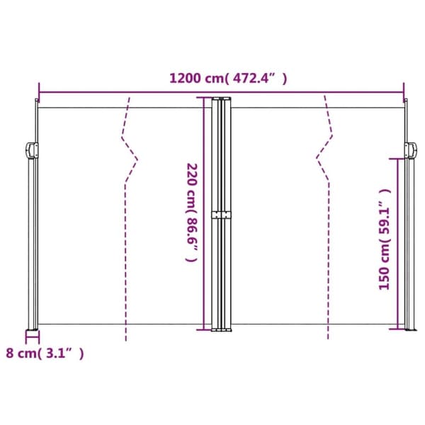 vidaXL Uttrekkbar sidemarkise 220x1200 cm hvit