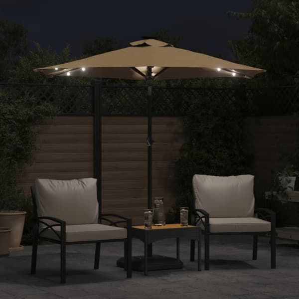 vidaXL Hageparasoll med LED og stålstang gråbrun 225x225x212 cm