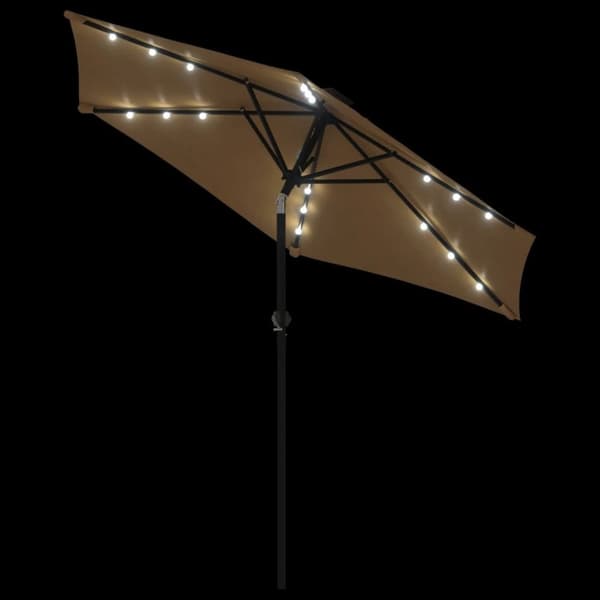 vidaXL Hageparasoll med LED og stålstang gråbrun 225x225x212 cm