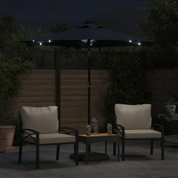 vidaXL Hageparasoll med LED og stålstang svart 225x225x212 cm