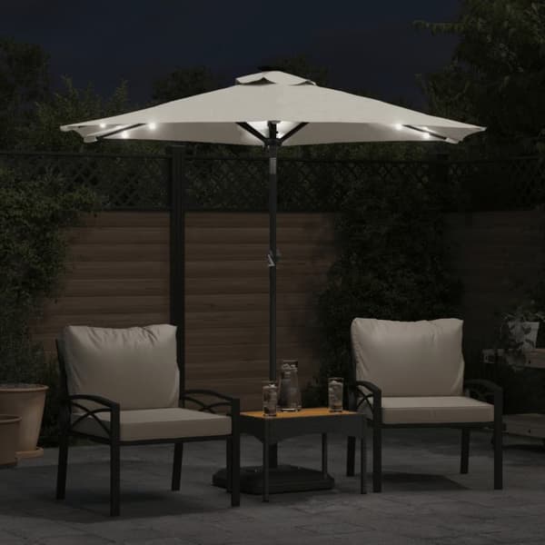 vidaXL Hageparasoll med LED og stålstang hvit 225x225x212 cm