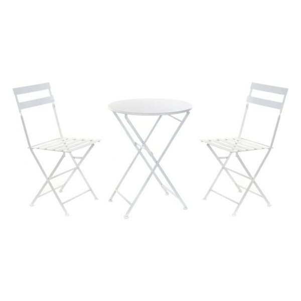 Bordsett med 2 stoler DKD Home Decor Hvit 80 cm 60 x 60 x 70 cm (3 pcs)