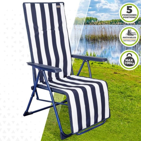 Aurinkotuoli Aktive Hvit Marineblå Justerbar Stripete 147 x 70 x 48 cm (2 enheter)