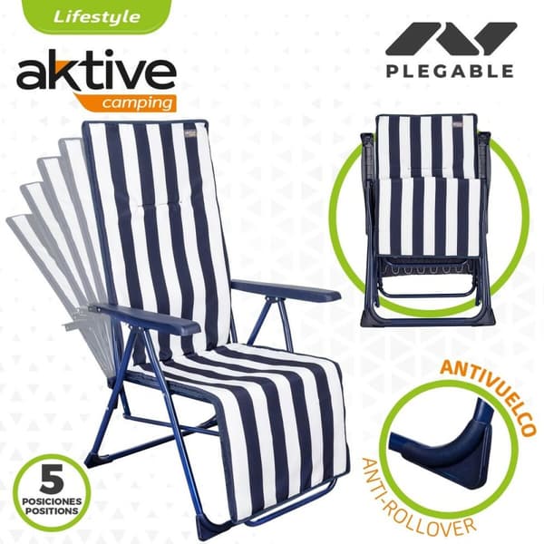 Aurinkotuoli Aktive Hvit Marineblå Justerbar Stripete 147 x 70 x 48 cm (2 enheter)