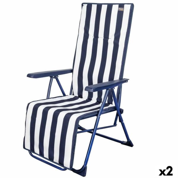 Aurinkotuoli Aktive Hvit Marineblå Justerbar Stripete 147 x 70 x 48 cm (2 enheter)