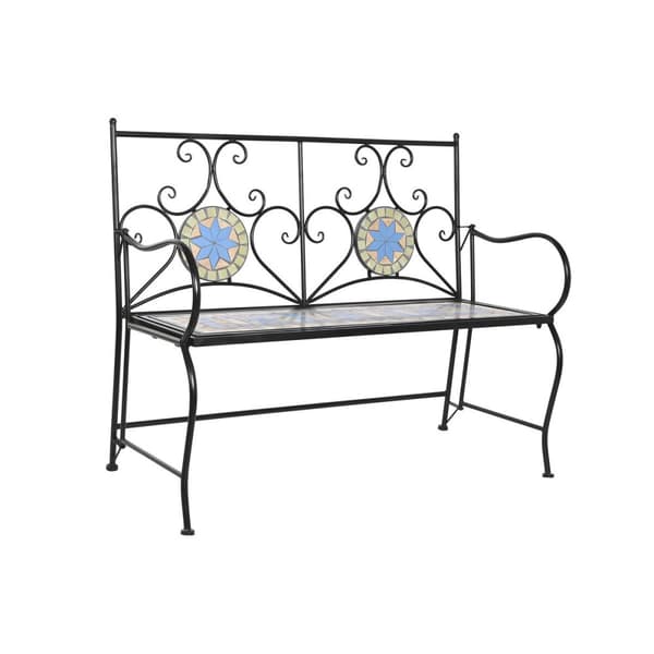 Bænk DKD Home Decor Sort Multifarvet Mosaik 111 x 54 x 88 cm