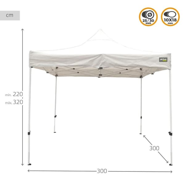 Gazebo Aktive Hopfällbar Justerbar höjd Stål Polyester 420D Oxford Vit 300 x 320 x 300 cm