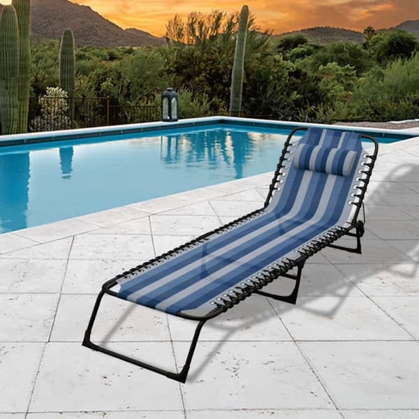 Marbueno Fällbar Stål Solstol Med Kudde Trädgård och Pool 190X58X27 cm Blå Randiga 10171
