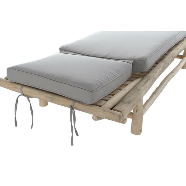 Šezlongas DKD Home Decor Luonnollinen Tiikki Polyesteri Vaaleanharmaa (209 x 86 x 35 cm)