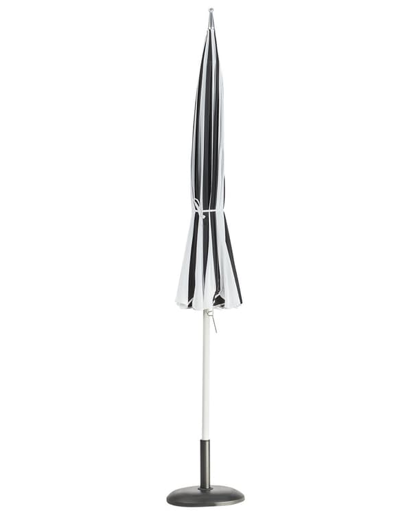 Parasoll Svart Hvit Polyesterstoff Aluminiumsstang ø 245 cm Moderne design Hagemøbler Solskjerming