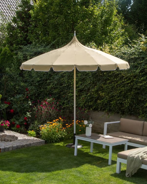 Parasoll Beige Hvit Polyesterstoff Aluminiumsstang ø 245 cm Moderne design Hagemøbler Solskjerming