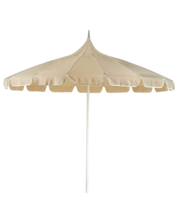 Parasoll Beige Hvit Polyesterstoff Aluminiumsstang ø 245 cm Moderne design Hagemøbler Solskjerming