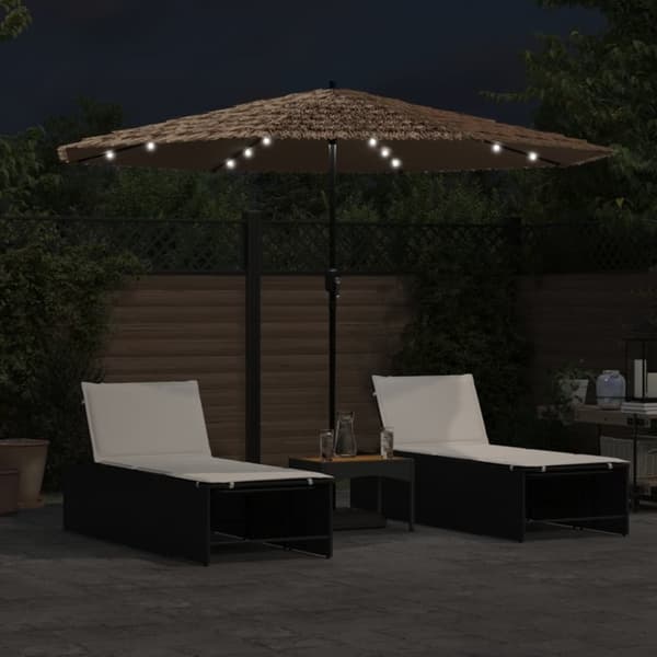 vidaXL Hageparasoll med LED med stålstang brun 324x324x247 cm