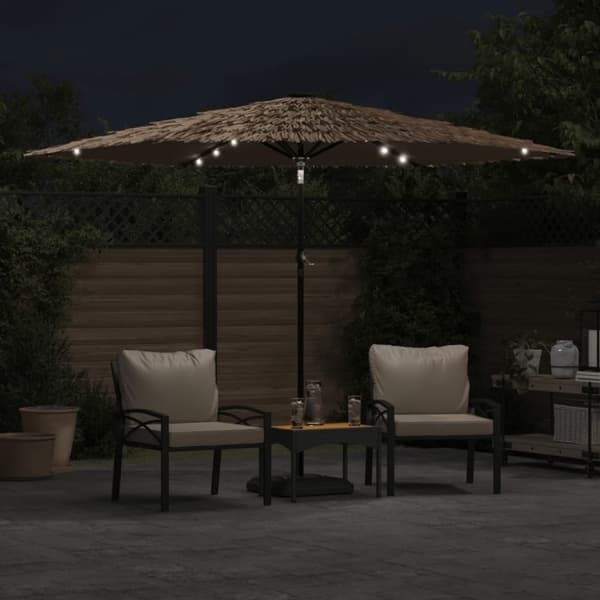 vidaXL Hageparasoll med LED med stålstang brun 288x288x225 cm