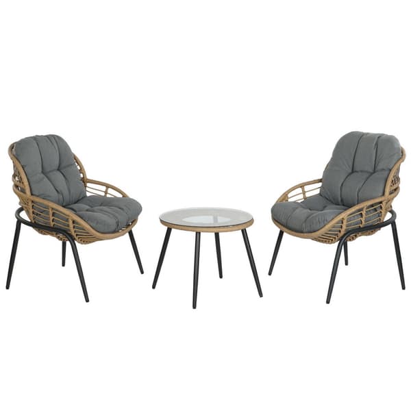 Set med bord och 2 fåtöljer DKD Home Decor Svart Grå Orange Naturell 55 x 55 x 47 cm