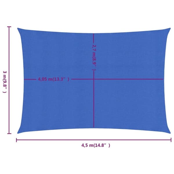 Aurinkopurje 160 g/m² suorakaide sininen 3x4,5 m HDPE