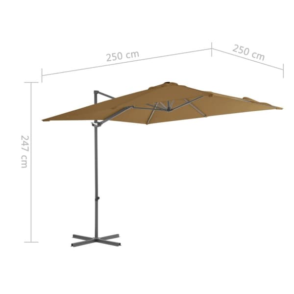 Aurinkovarjo cantilever terästolpalla 250x250 cm taupe