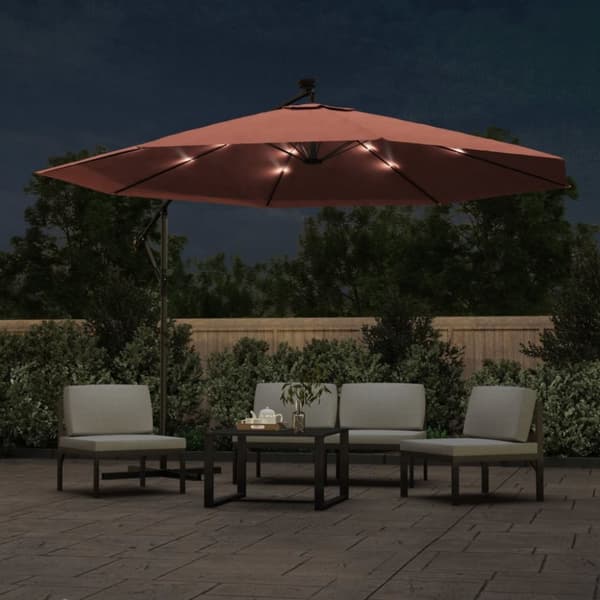 hængeparasol med LED-lys 350 cm terrakotta
