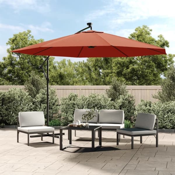 hængeparasol med LED-lys 350 cm terrakotta