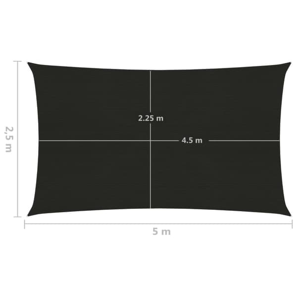 solsejl 2,5x5 m 160 g/m² HDPE sort