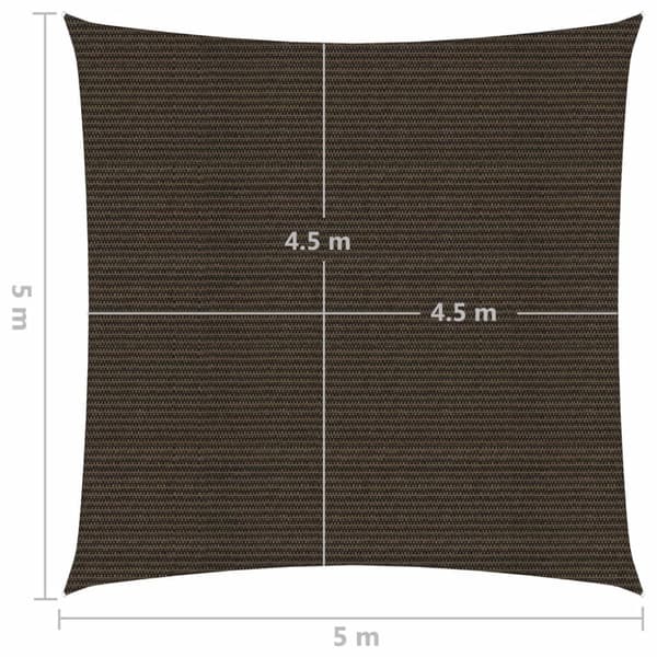 solsejl 5x5 m 160 g/m² HDPE brun