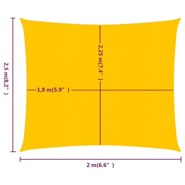 solsejl 2x2,5 m 160 g/m² rektangulær HDPE gul