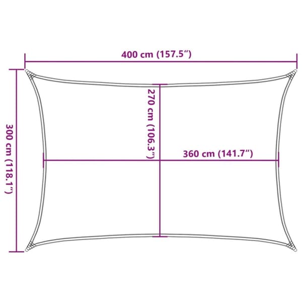 solsejl 3x4 m 160 g/m² HDPE rektangulær sandfarvet