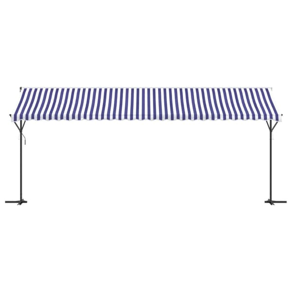 Fristående markis blå och vit 600x300 cm tyg och stål