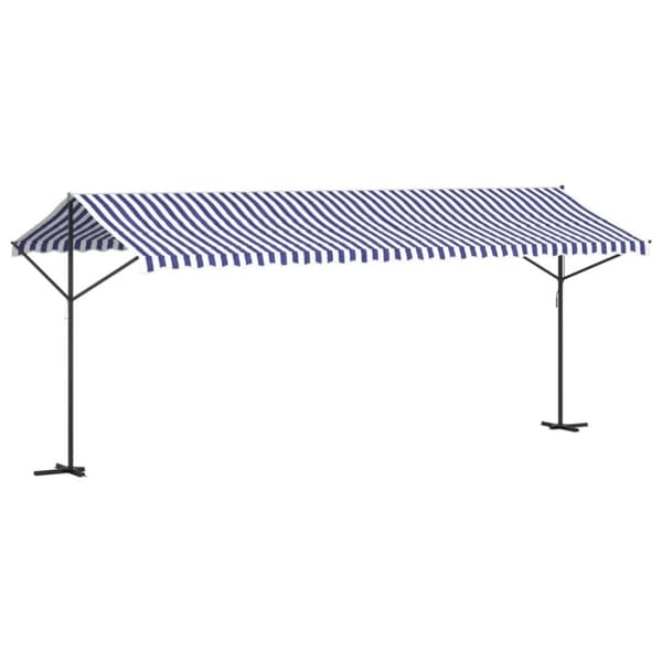 Fristående markis blå och vit 600x300 cm tyg och stål